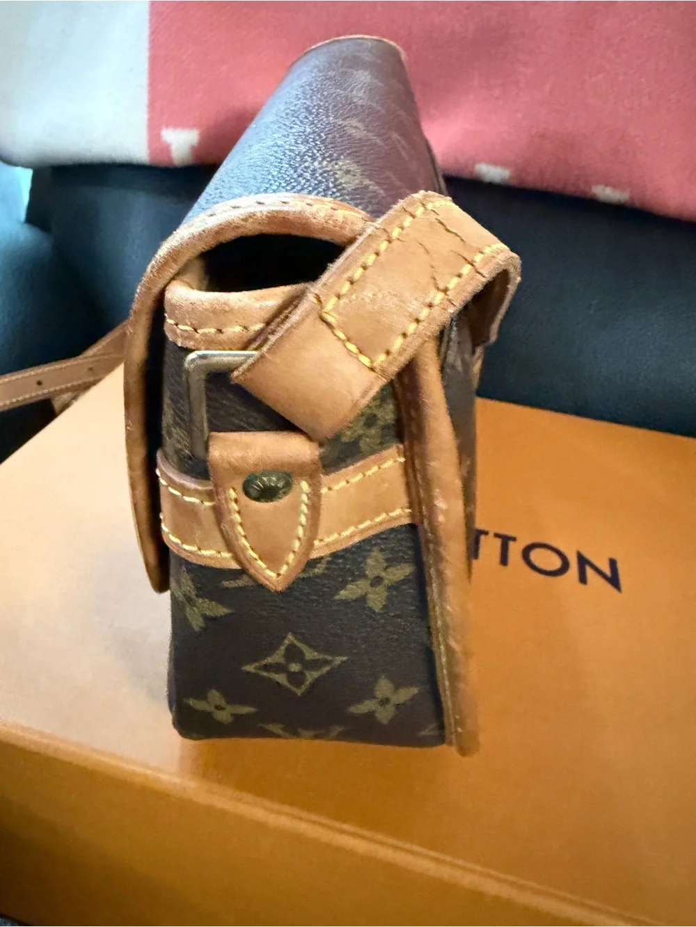 Louis Vuitton Monogram Canvas Shoulder Bag with Tan Trim